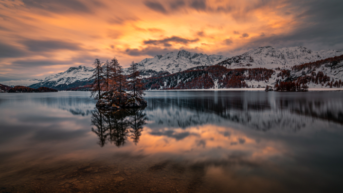 Lake Sils Silsersee bei Sonnenaufgang Langzeitbelichtung