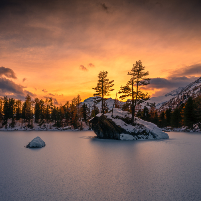 Sause VAL DI CAMPO VAL POSCHIAVO Lagh da Saoseo Sonnenuntergang Winter