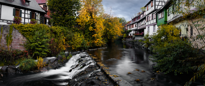 small waterfall, Kaysersberg, alsace, France, old town,