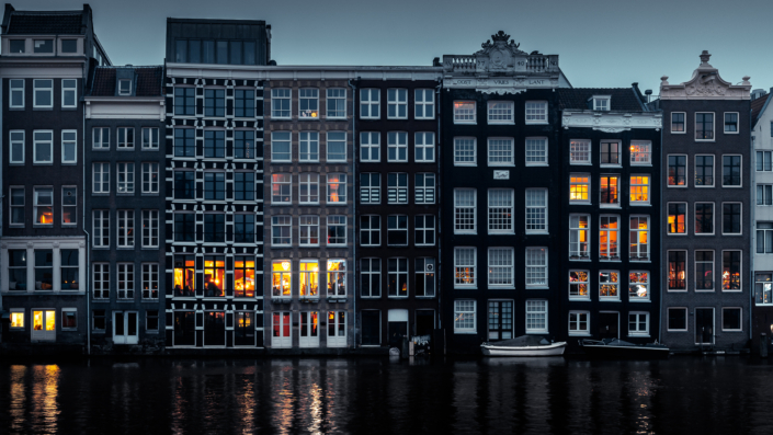 Amsterdam houses at night