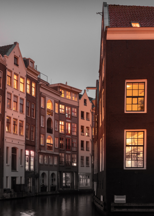 Amsterdam houses at night