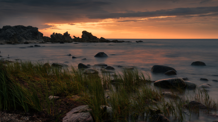 Fårö Gotland, skurrile Felsen bei Sonnenuntergang