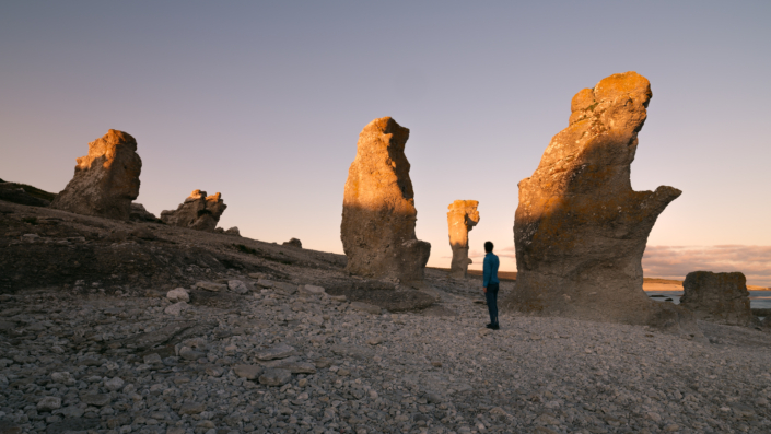 Fårö Gotland, skurrile Felsen bei Sonnenuntergang
